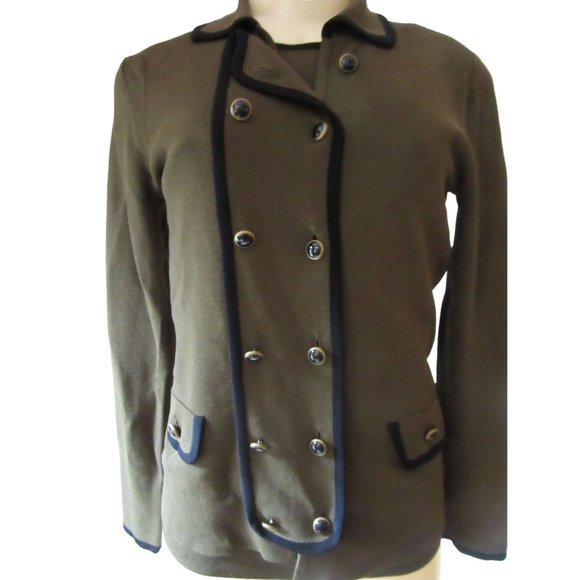 Doncaster Olive Army Green Double Breasted Cardigan Jacket w Blouse in Sz Small - Picture 3 of 8